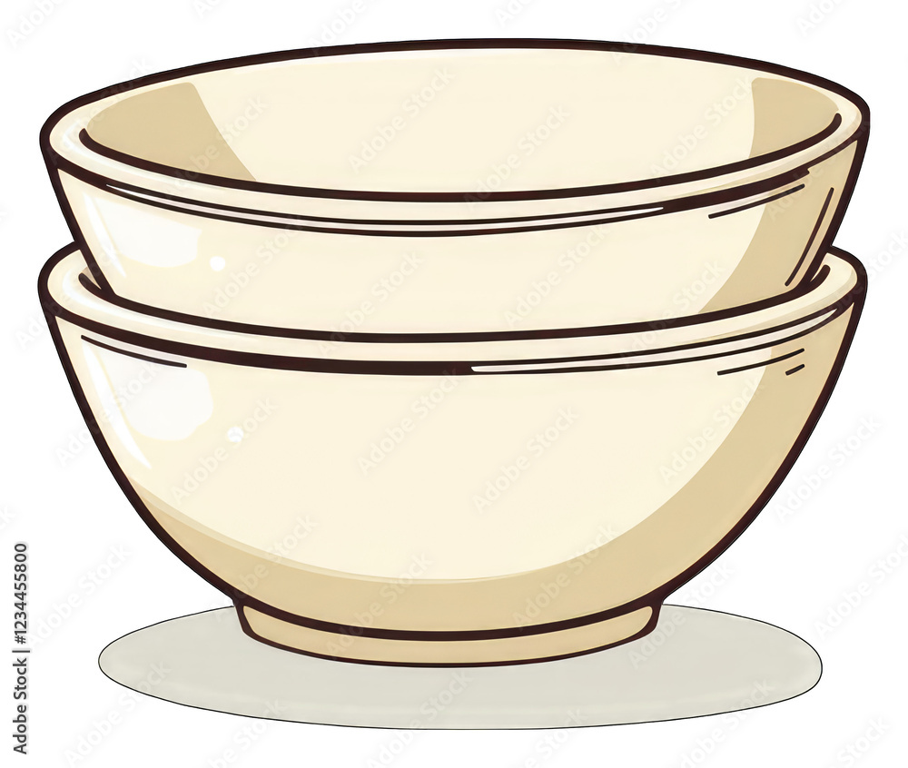 Two Stacked Beige Bowls on a Small Plate Two Stacked Beige Bowls on a Small Plate