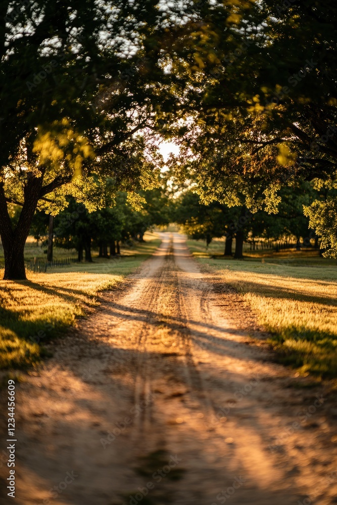 Naklejka premium Sunlit Country Road Through A Canopy Of Trees
