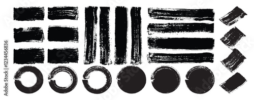 Set of black paint, ink brush strokes grunge Style. You can use it in your work. Straight Black Brush Strokes Set. Vector illustration
