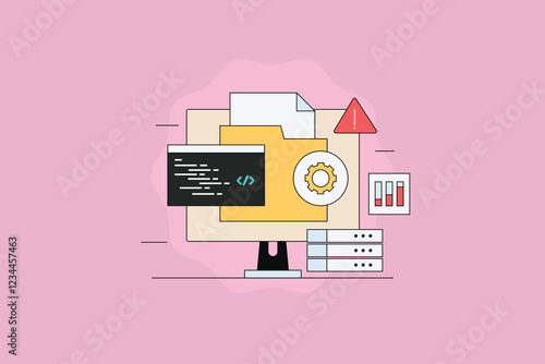 Server Error Fix, Website code, Bug fixing, Server issue fix, Website security, Server security, Software update. Vector illustration concept.