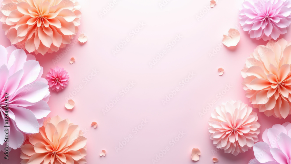 A festive and celebratory background featuring pink flowers and a light blue gradient with scattered petals for a joyful and elegant ambiance. A festive and celebratory background featuring pink flowers and a light blue gradient with scattered petals for a joyful and elegant ambiance.
