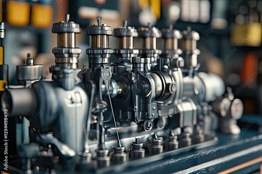 Diesel Engine Parts Assembled on a Workshop Table. Diesel Engine Parts Assembled on a Workshop Table.