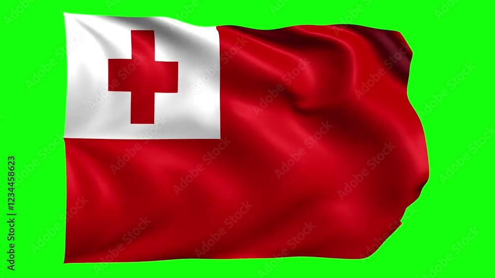 Tonga flag waving on green screen background, seamless loop animation ...