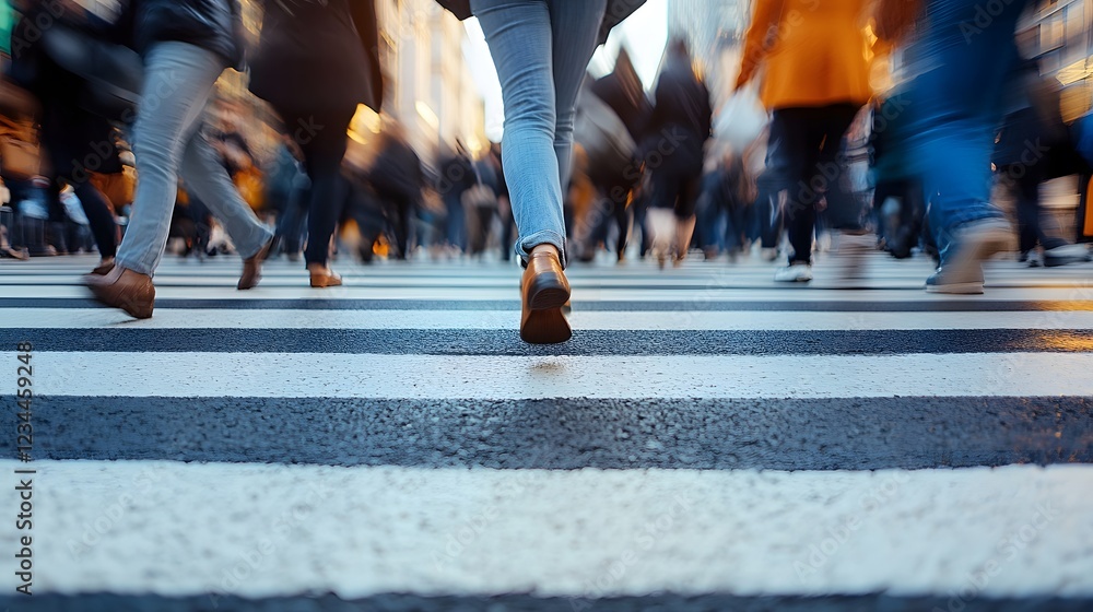 Crowded City Crosswalk with People Walking, Urban Street Life and Motion Blur Effect Crowded City Crosswalk with People Walking, Urban Street Life and Motion Blur Effect