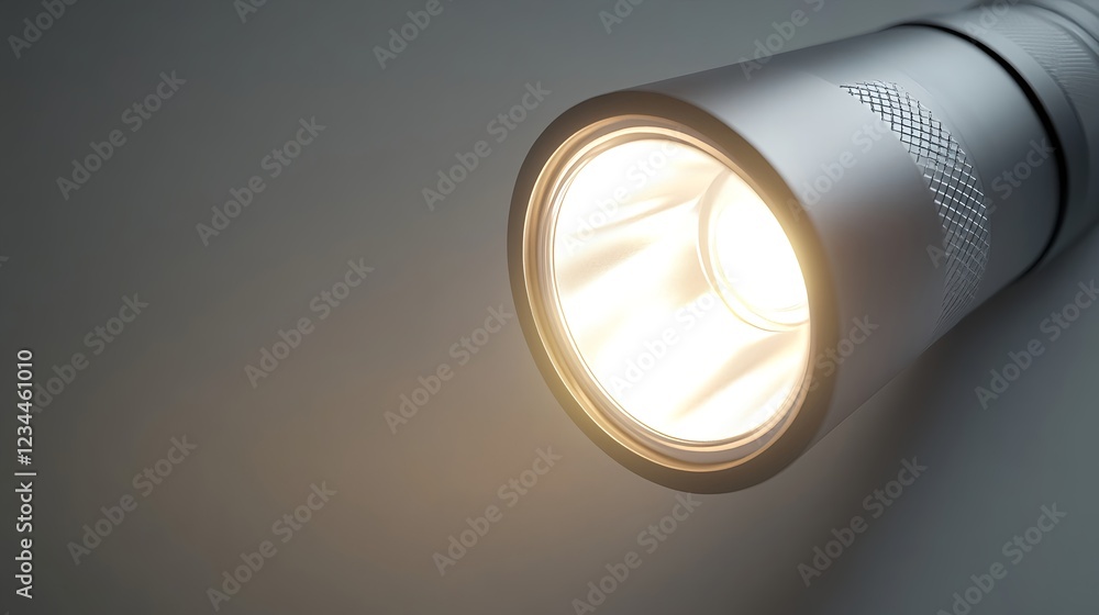 Close-Up of Tactical Flashlight Beam on Isolated White Background Close-Up of Tactical Flashlight Beam on Isolated White Background