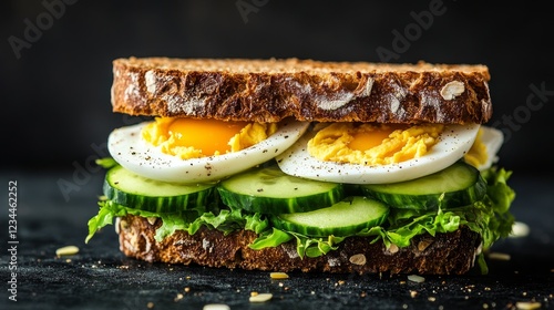 Sandwich with eggs, cucumber and letuce