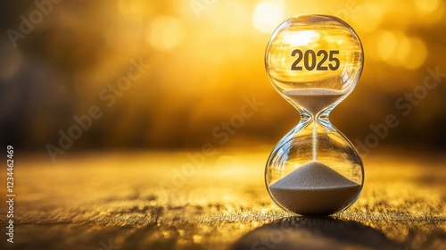 A nearly empty hourglass marked 