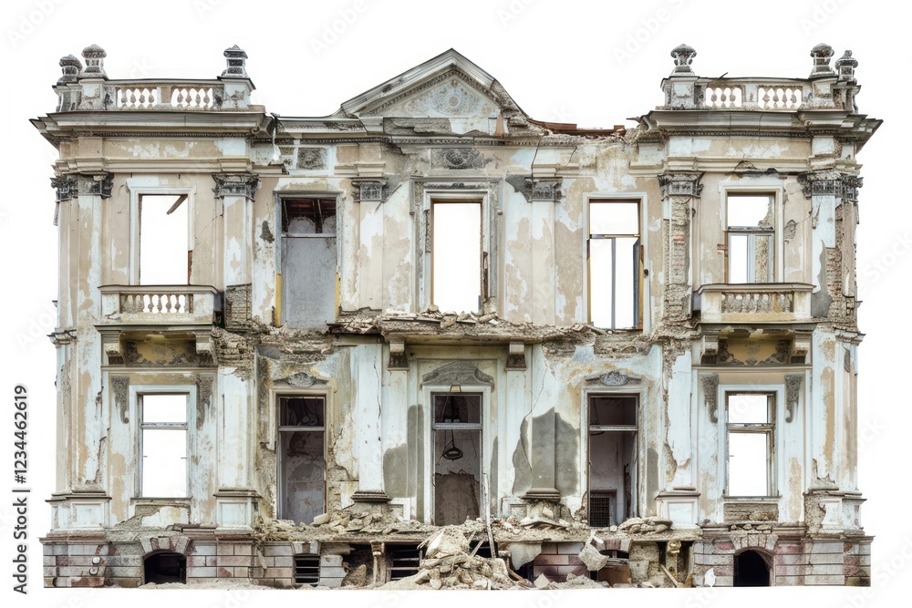 Naklejka premium Classic destroyed building window.