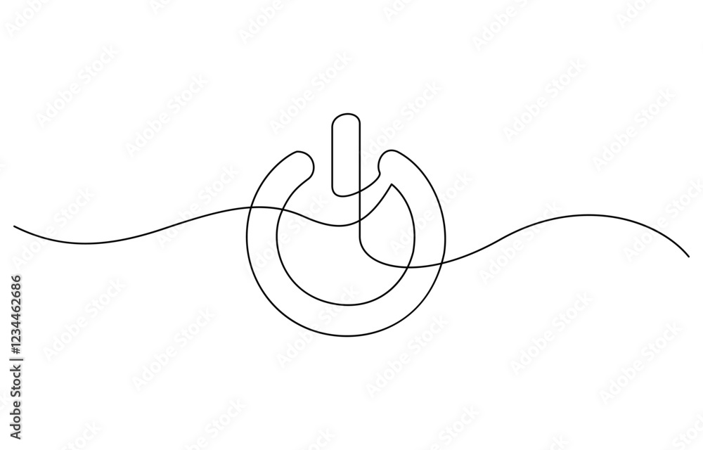 Obraz premium On-Off button one continuous line drawing, Green Environment Line Icon, Power icon Drawing, Power button symbol continuous line drawing. Single line icon of On-off. Vector illustration.