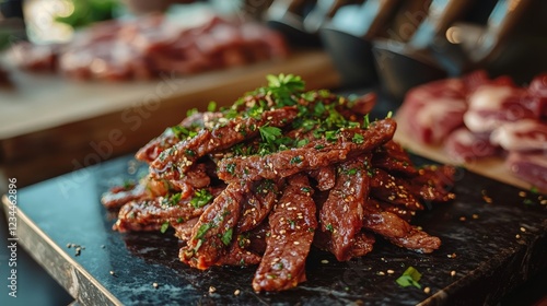 Beef jerky with herbs