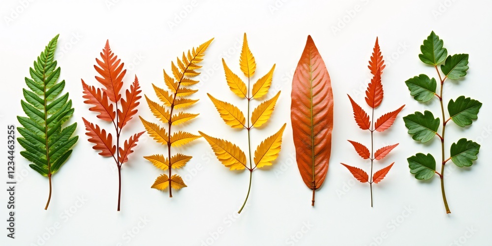 Obraz premium set of Colorful Autumn Leaves Arranged on a White Background.
