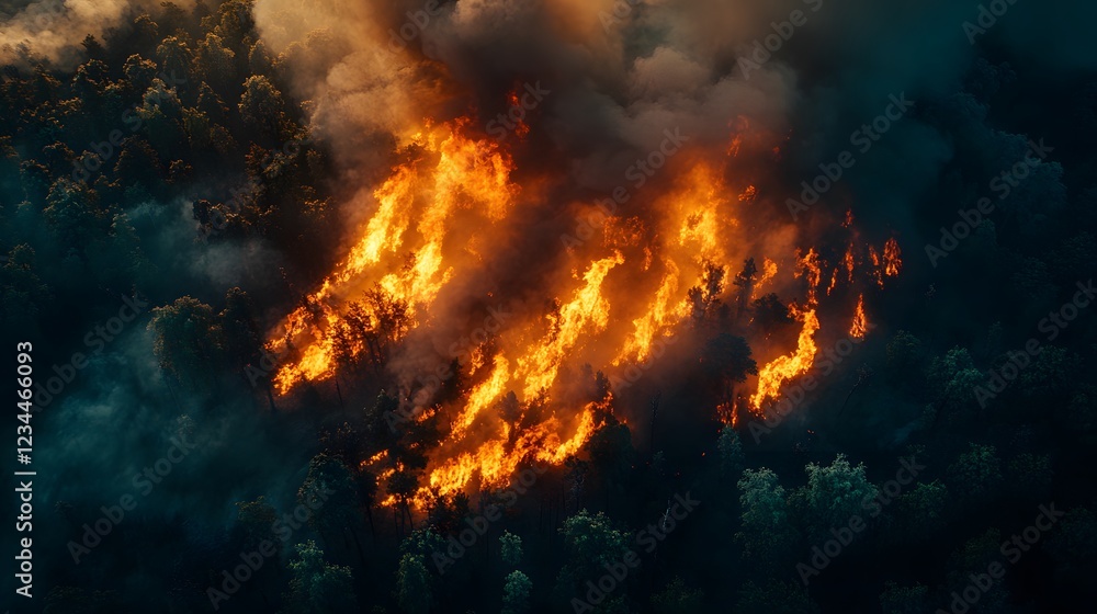 Massive Jungle Fire Spreading Across Forest, Environmental Disaster and Climate Change Impact Massive Jungle Fire Spreading Across Forest, Environmental Disaster and Climate Change Impact