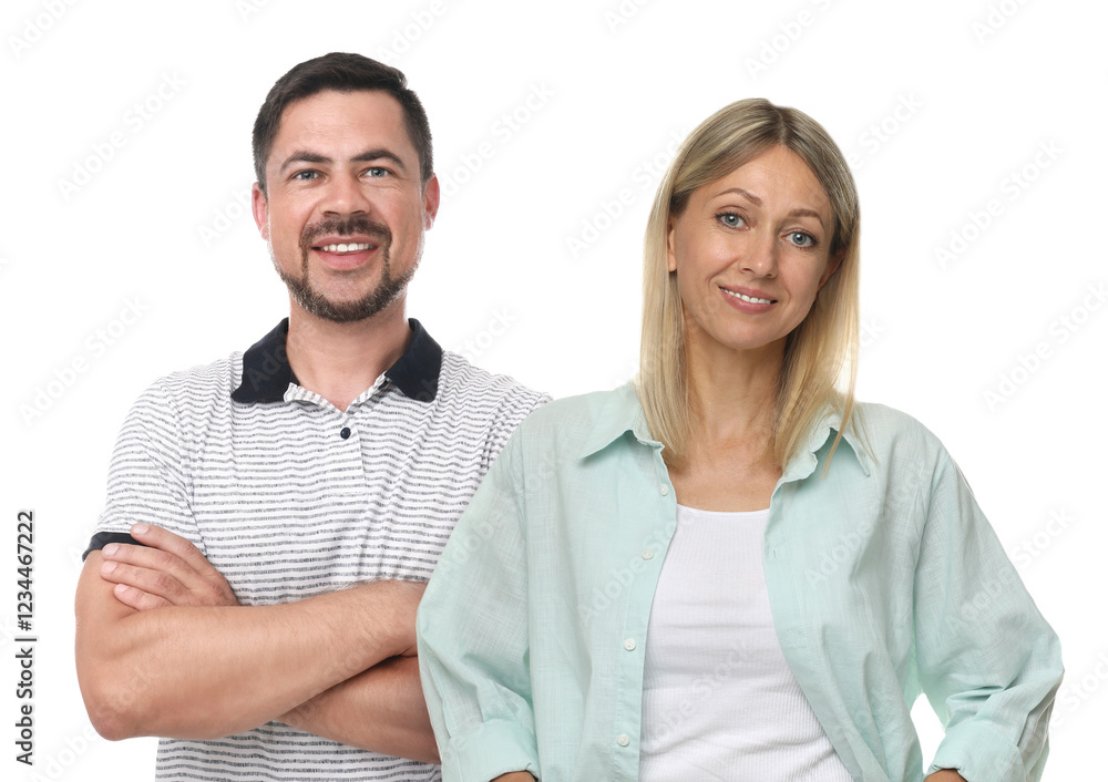 Beautiful woman and handsome man on white background Beautiful woman and handsome man on white background
