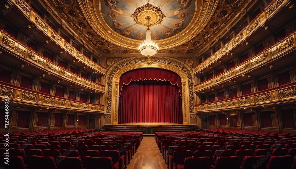 Obraz premium Grand Theatre Auditorium Stage Red Curtains Seats