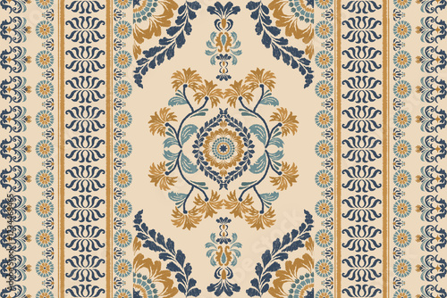 Motifs African boho paisley Floral Ikat pattern embroidery border.Ethnic Indian Aztec seamless patterns.ikat oriental pattern traditional.Saree sarong design for texture,fabric, clothing,wrapping,deco