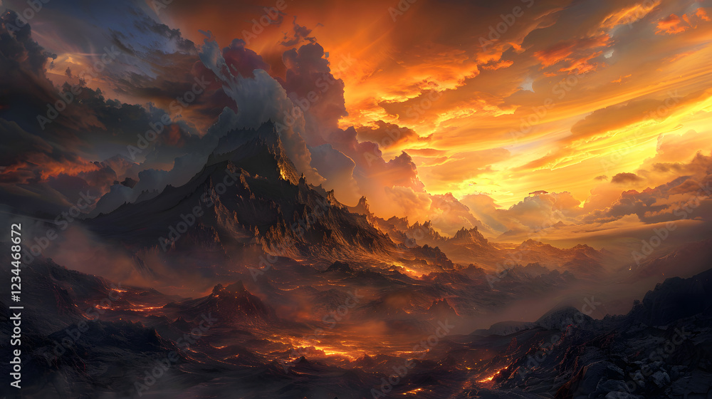 Fototapeta premium A Beautiful Sunset Over the Mountain Creating a Stunning Scenic View