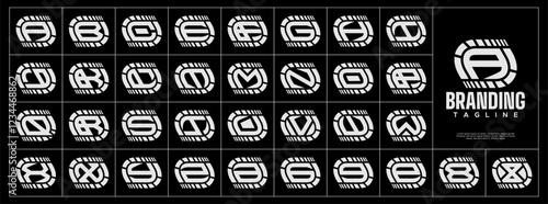 Stripe speed line abstract letter A-Z logo set