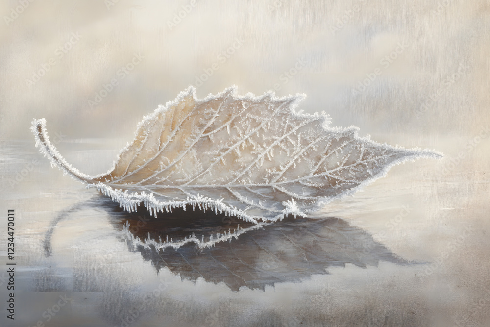 Fototapeta premium leaf on ice