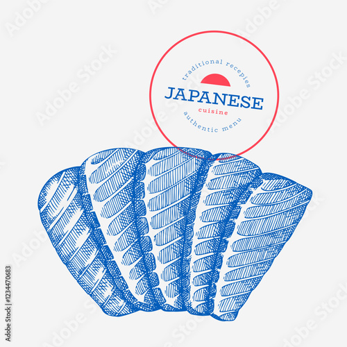 Japanese Cuisine Illustration. Sashimi Hand Drawn Vector Illustrations. Retro Asian Food Isolated Image.