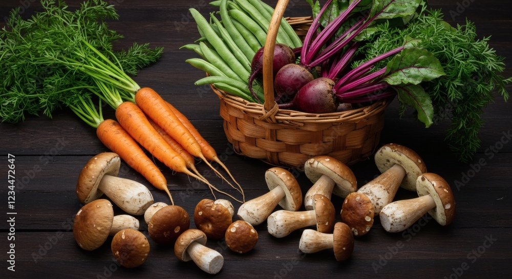 Fresh Organic Vegetables and Mushrooms Harvest Fresh Organic Vegetables and Mushrooms Harvest