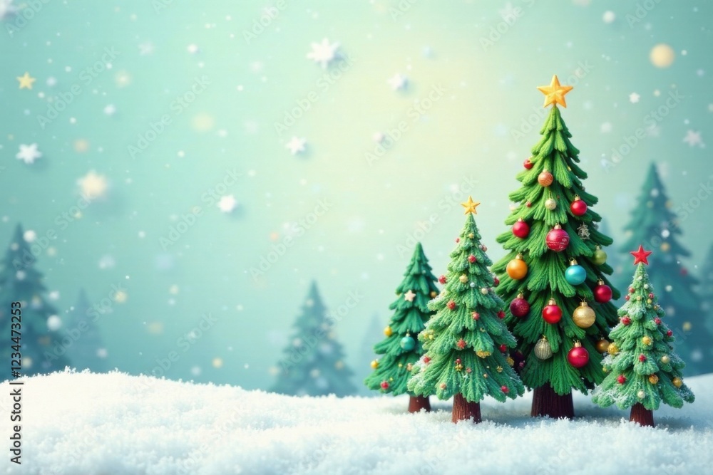 Winter Wonderland Festive Scene with Decorated Christmas Trees in Snowy Landscape Winter Wonderland Festive Scene with Decorated Christmas Trees in Snowy Landscape