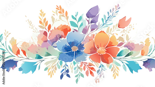 Abstract vector art floral background vector, wallpaper with watercolor, leaf framed, flower, vivid foliage, aquarelle frame, in green and blue, summer colors.