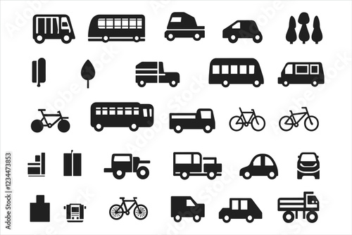 set of Graph icon, black color icon, Stock market icons set with Design vector icons for transportation modes such as car, bicycle, bus, etc