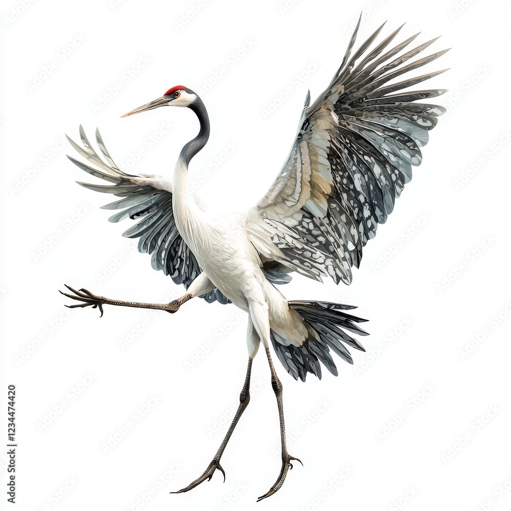Elegant Asian Crane Spreading Wings with Detailed Feather Patterns in a Graceful Display of Nature's Beauty Elegant Asian Crane Spreading Wings with Detailed Feather Patterns in a Graceful Display of Nature's Beauty