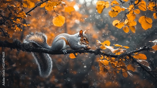 Wallpaper Mural Squirrel Eating Nuts on Tree Branch Surrounded by Autumn Leaves Torontodigital.ca