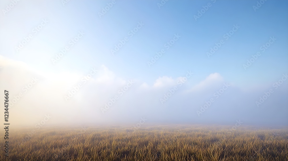 Expansive Golden Prairie Under Blue Sky with Soft Horizon Fog Expansive Golden Prairie Under Blue Sky with Soft Horizon Fog