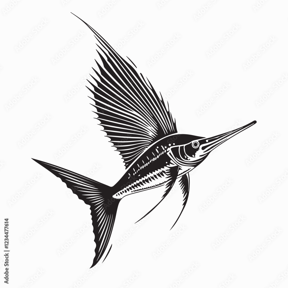 Obraz premium Sailfish Image Vector. Black and white Sailfish Image Vector isolated on white background.