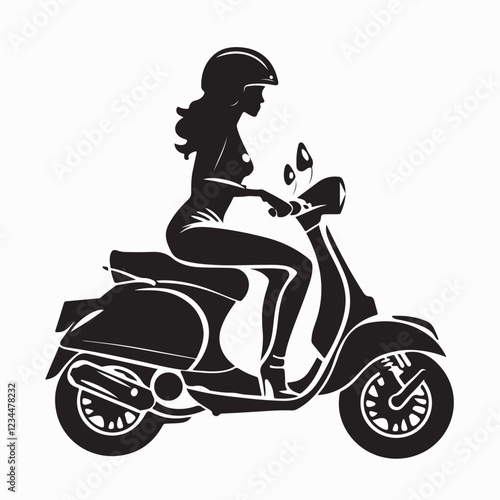 Scooter Girl silhouette vector image isolated on white background.
