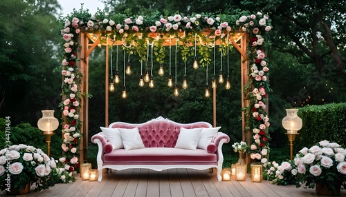 A Vibrant Wedding Stage, A Sleek Futuristic Wedding Stage, A Magical Wedding Stage With An  Ice-Blue And Silve