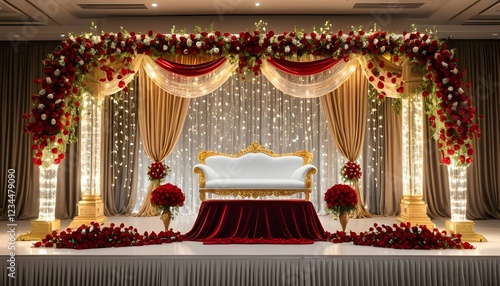 A Vibrant Wedding Stage, A Sleek Futuristic Wedding Stage, A Magical Wedding Stage With An  Ice-Blue And Silve