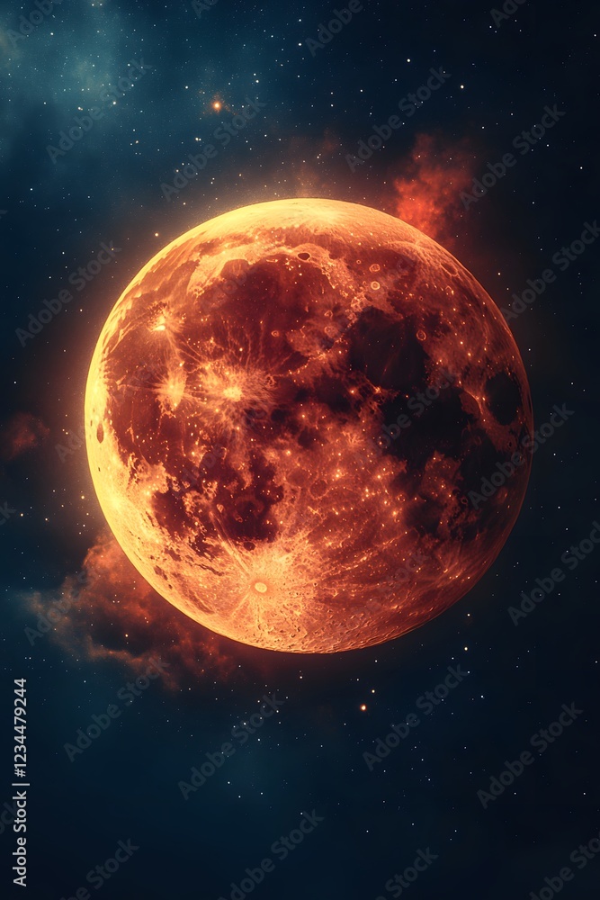 Obraz premium Vector art of a lunar eclipse with the Earths shadow crossing the moon in a stunning starry backdrop