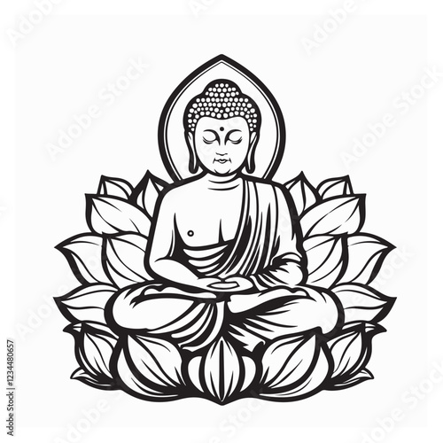 Buddha Lotus Vector Image. Black and white Buddha Lotus Vector on white background.