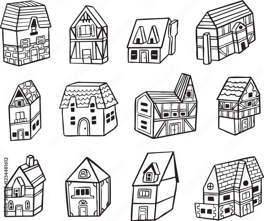 Fototapeta premium home and building doodles