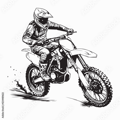 Motocross Vector Images. Motocross Rider Man In Action Vector Image isolated on white background.
