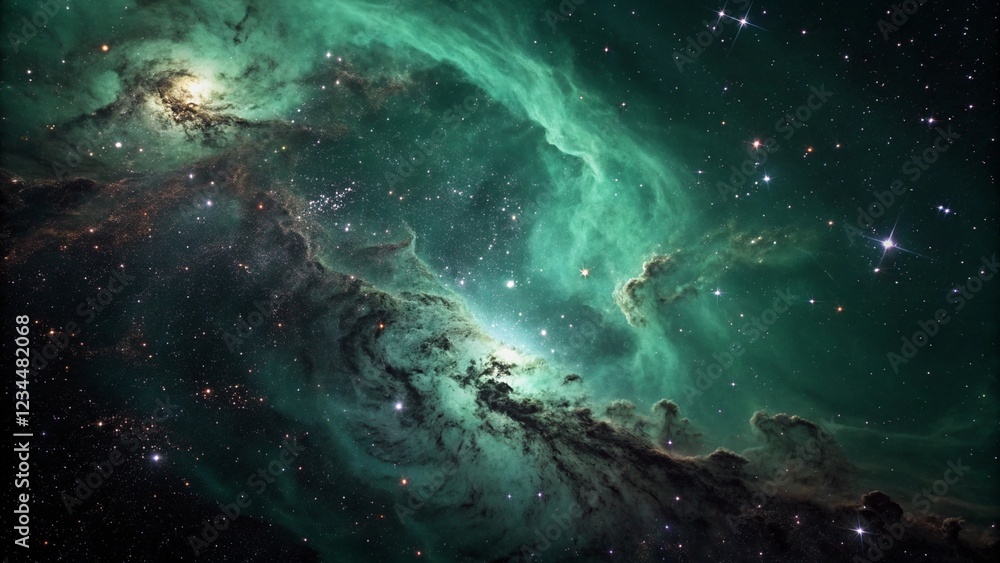 Obraz premium Abstract Deep Space Green Nebula Background
