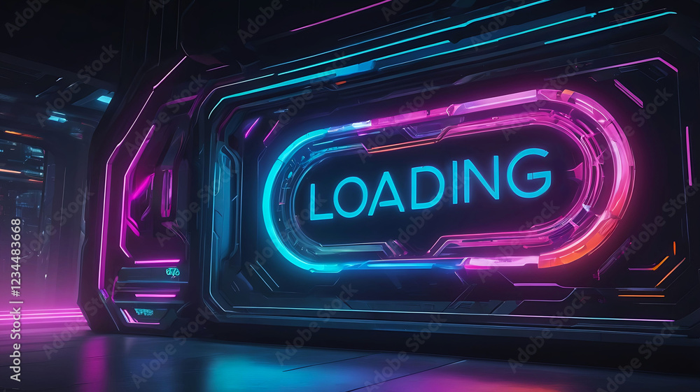 Obraz premium Futuristic loading sign with neon vibrant light