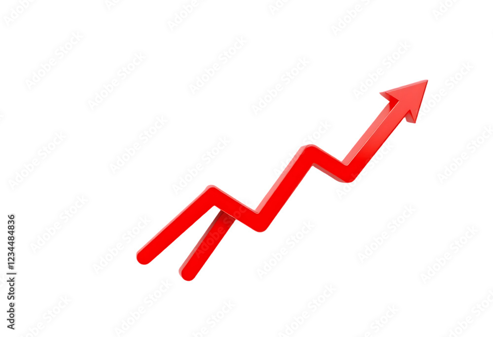 Red upward arrow graph showing rising trend, cut out Red upward arrow graph showing rising trend, cut out