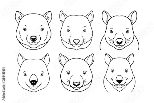 Wombat (Vombatus ursinus) animal design, labeled line art vector art illustration. photo