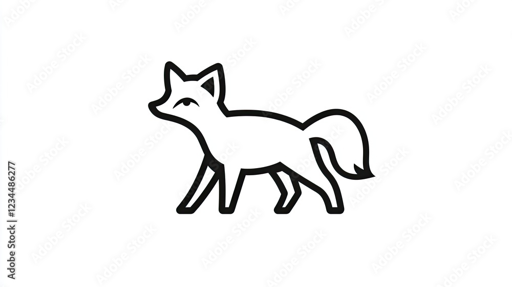 Walking fox line art, white background, simple design, logo use Walking fox line art, white background, simple design, logo use