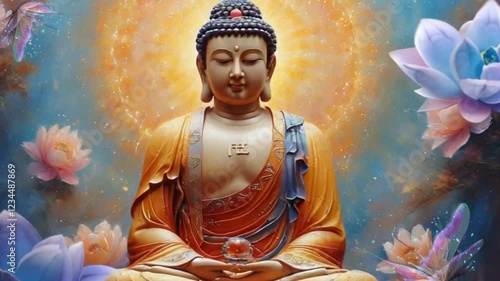 buddha statue with lotus flowers