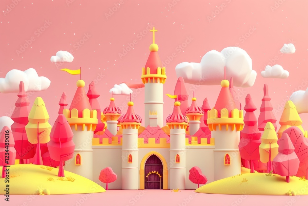 Cute castle with king background architecture building cartoon. Cute castle with king background architecture building cartoon.