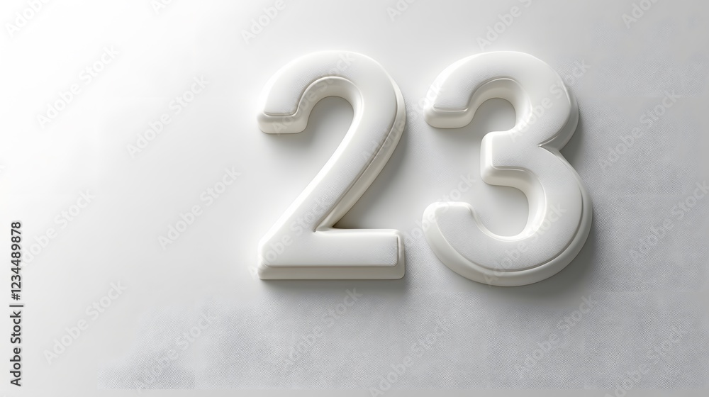 23. A white backdrop with the number 23, slightly futuristic font 23. A white backdrop with the number 23, slightly futuristic font