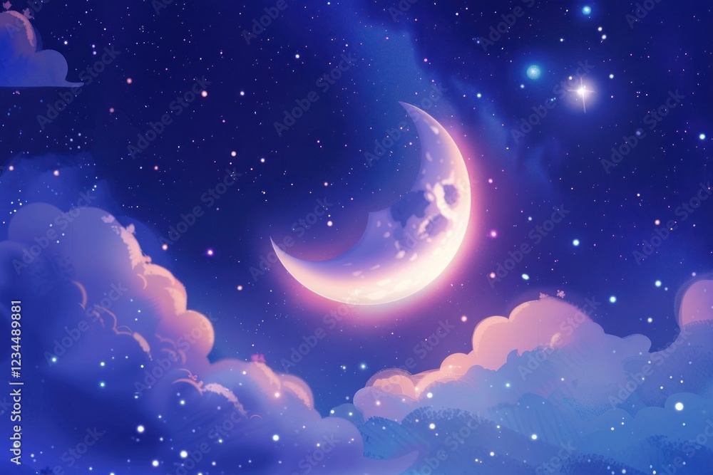 Naklejka premium Cute moon in the galaxy background astronomy outdoors nature.