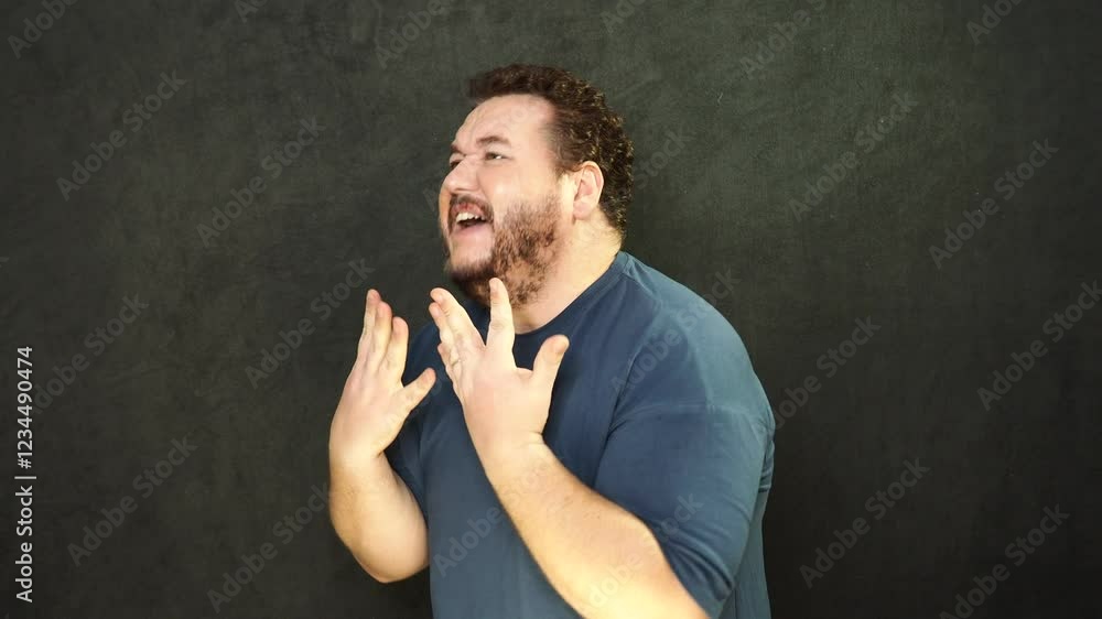 Man swears and shouts. Problems and stress. Man swears and shouts. Problems and stress.