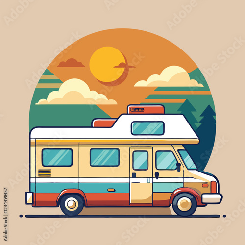  RV Camping Car Illustration Vector