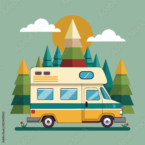  RV Camping Car Illustration Vector